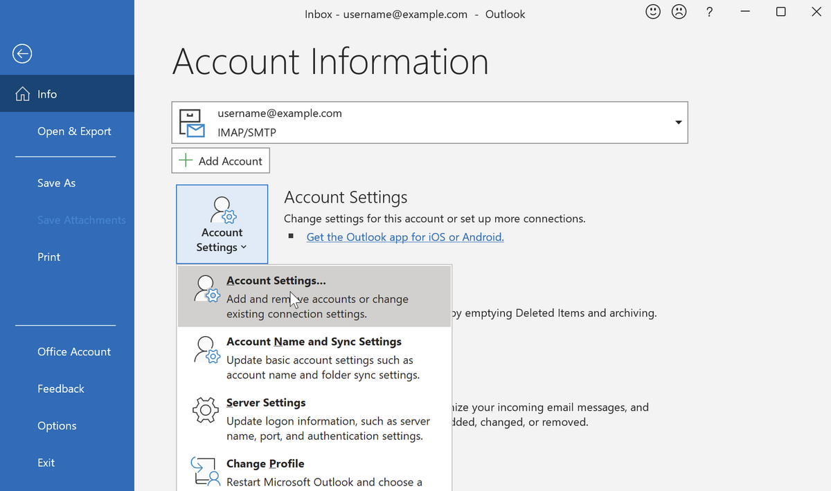 Account Information - Account Settings Dropdown